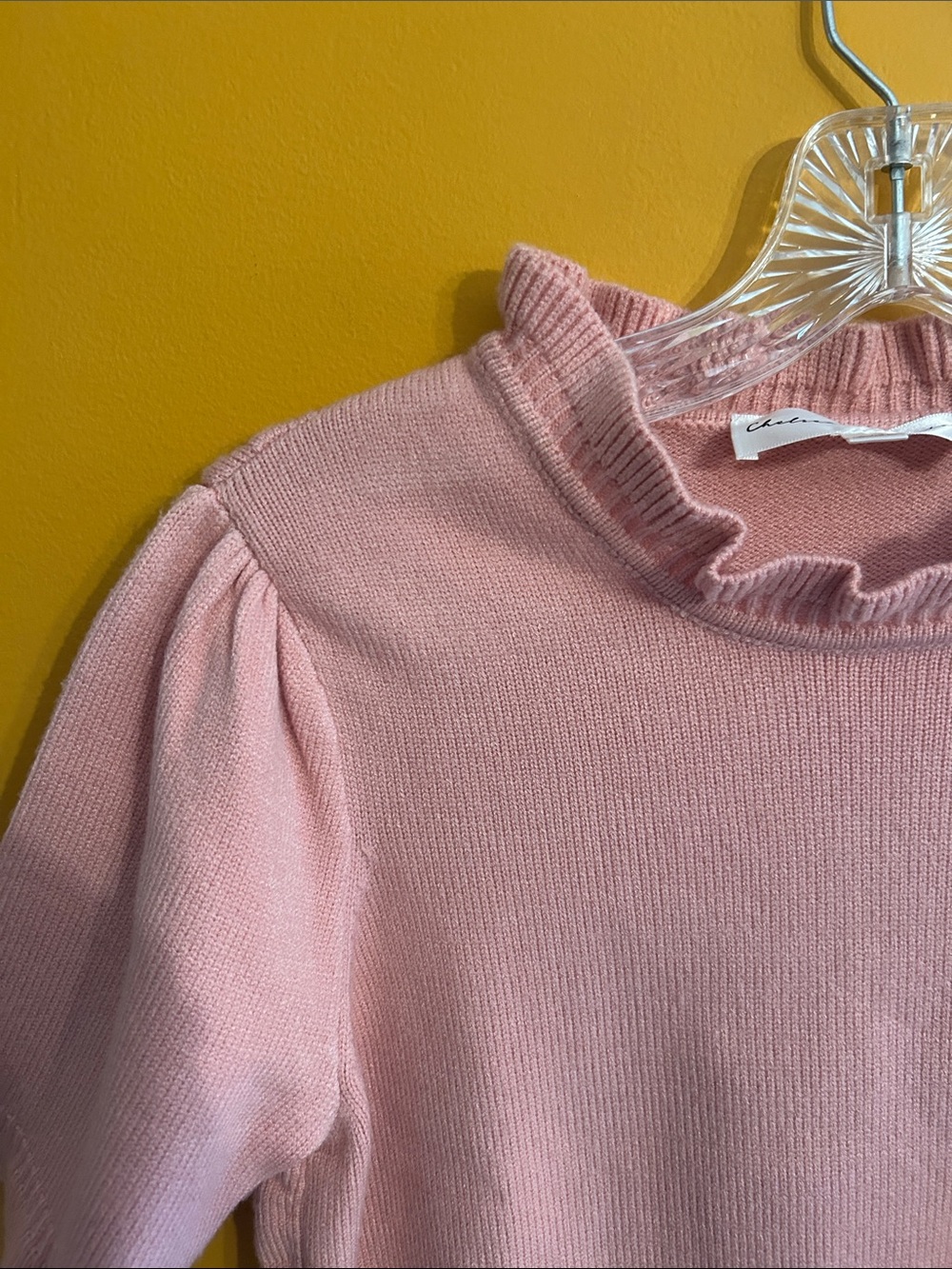 Pink Ruffle Neck Short Sleeve Sweater - Picture 4 of 9